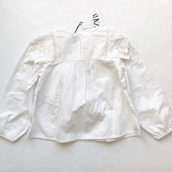 Zara NWT white floral eyelet bib blouse  9Y - Picture 4 of 4
